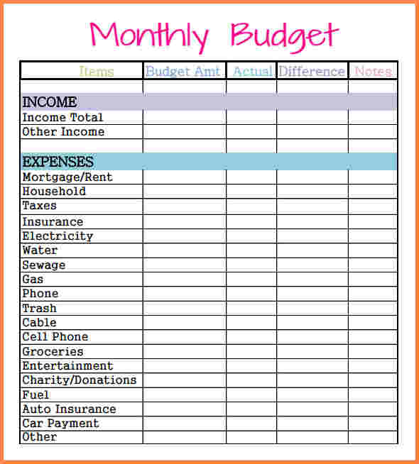 Monthly Budget Worksheet Excel Template Business