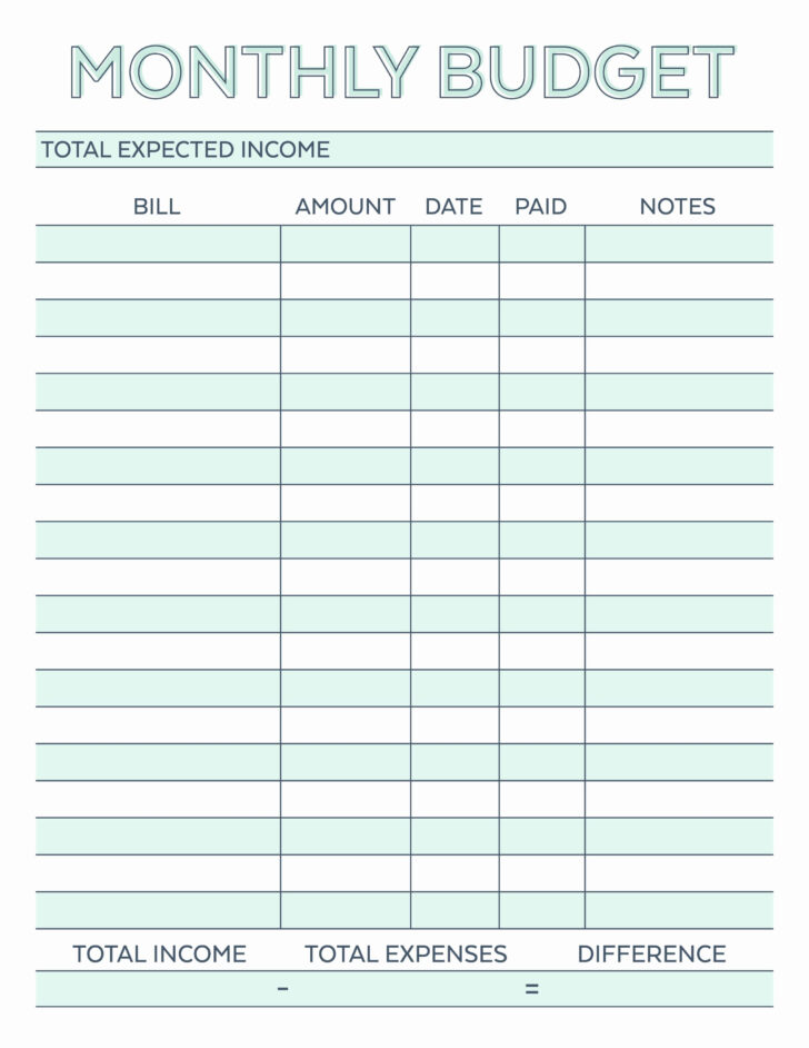 Free Printable Blank Monthly Budget Worksheet