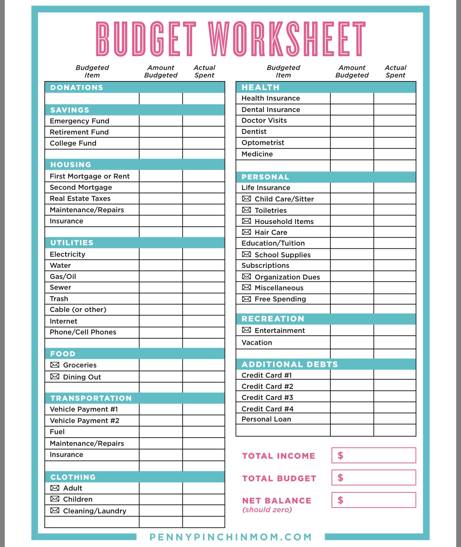 Budgeting 101 Worksheet Budgeting Worksheets