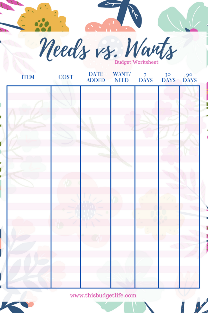 Budgeting Needs And Wants Worksheet