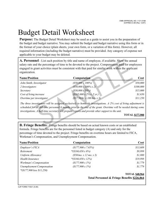 Doj Budget Detail Worksheet