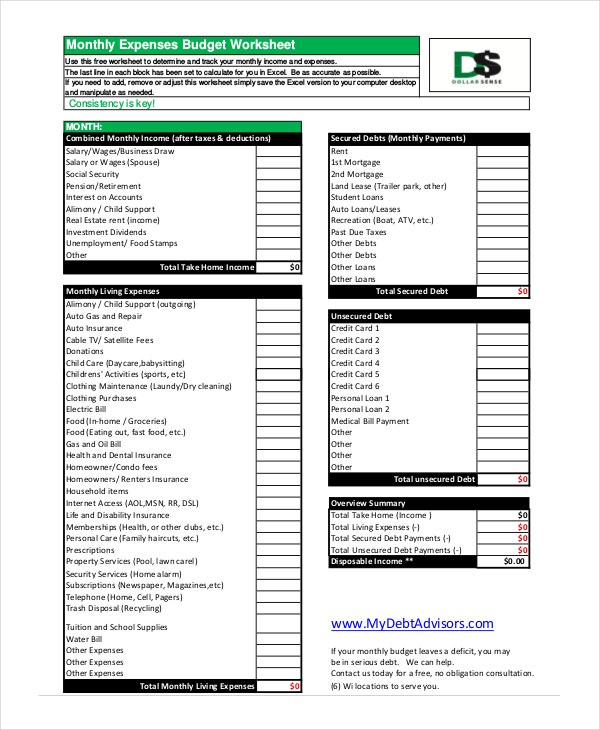 Printable Budget Worksheet 22 Free Word Excel PDF Documents 