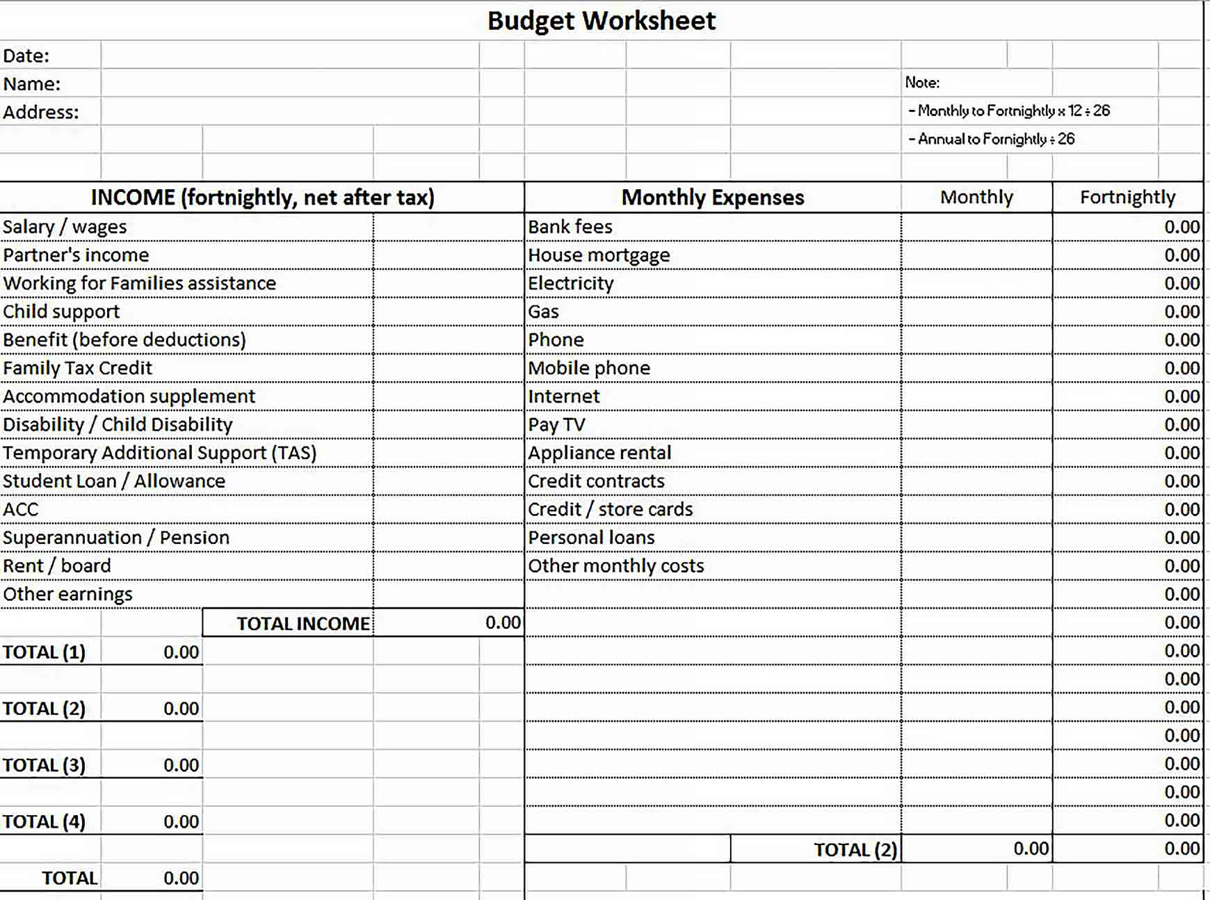 Printable Budget Worksheet Template Culturopedia