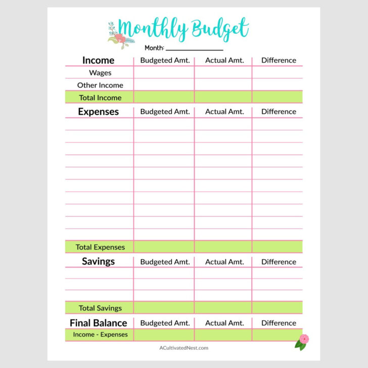 Free Monthly Budget Templates Printable