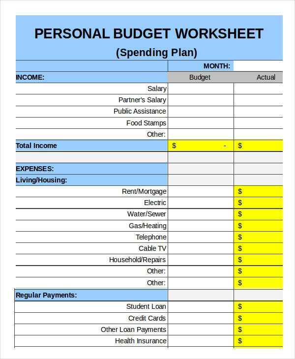 Family Of 4 Budget Worksheet