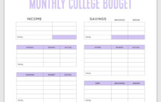 Simple Budget Template For College Students Free PDF