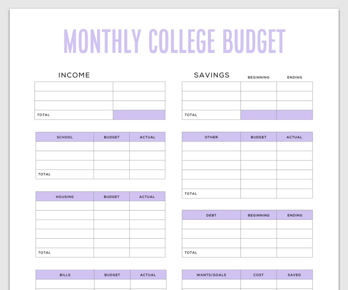 Simple Budget Template For College Students Free PDF 