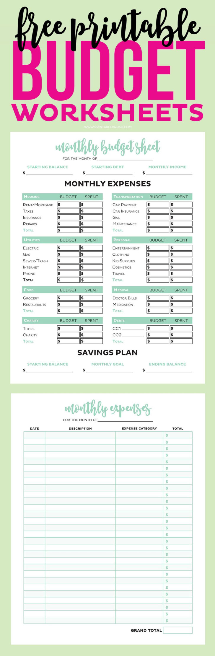 Balancing Your Budget Worksheet