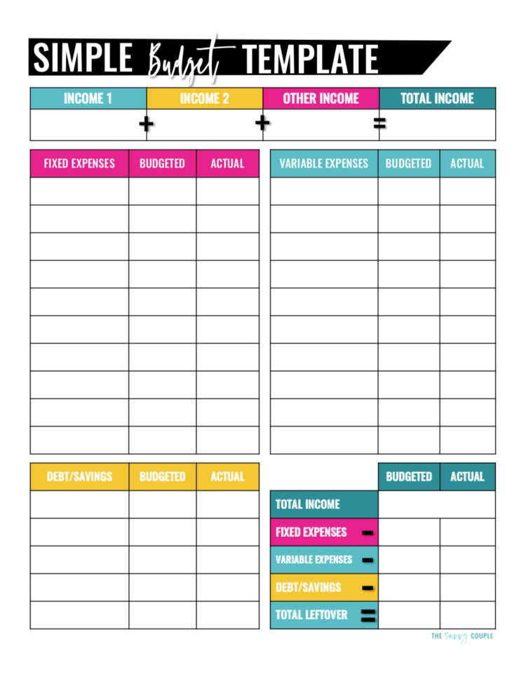 Simple Monthly Budget Template Printable Digital Fillable The 