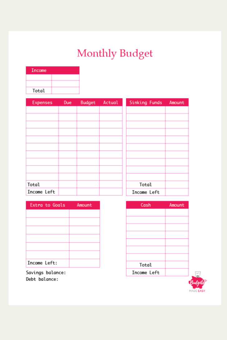 Free Printable Simple Monthly Budget