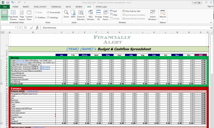 Extensive Budget Worksheet