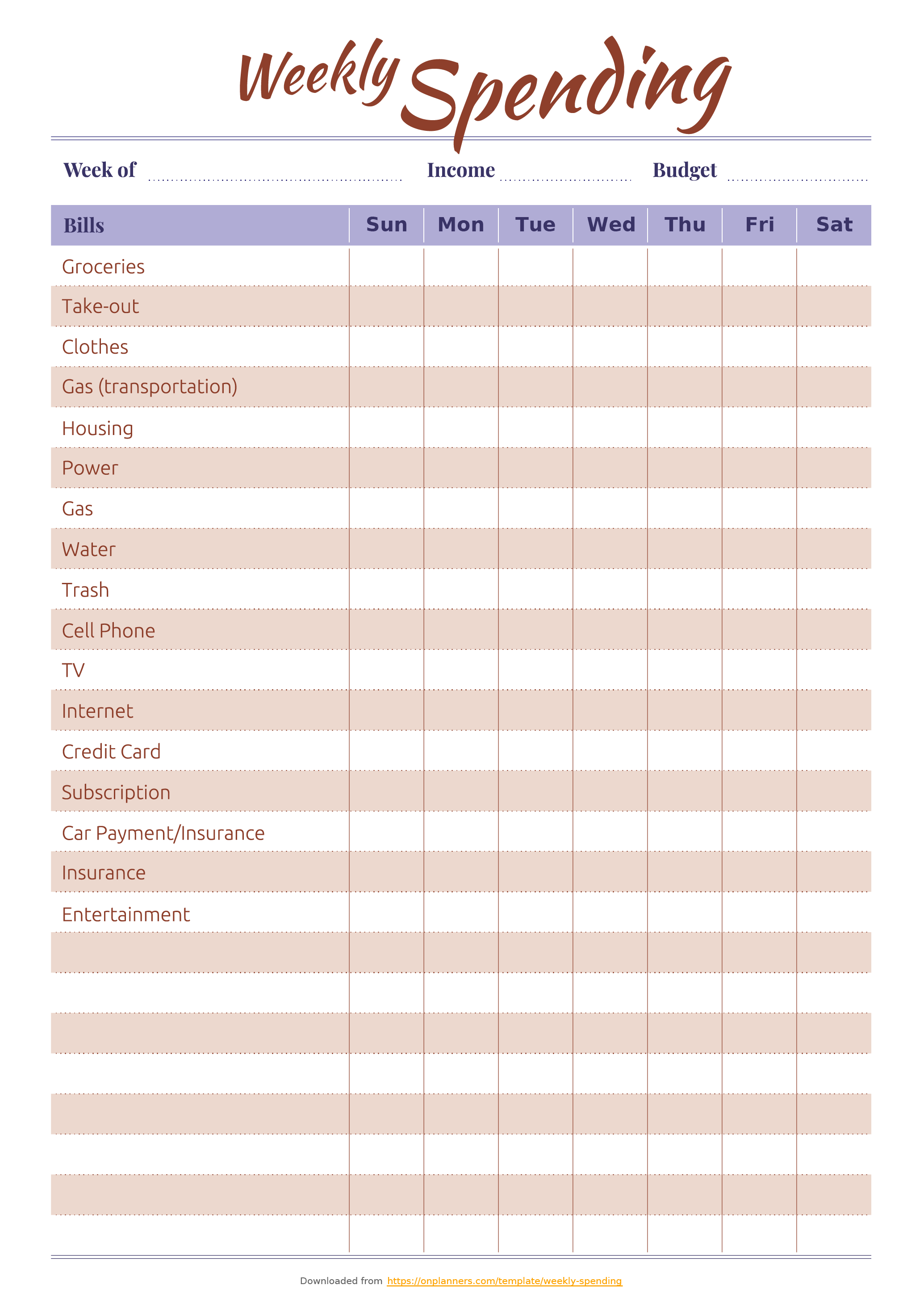 Weekly Spending Budget Planner Printable Budget Planner Worksheet 