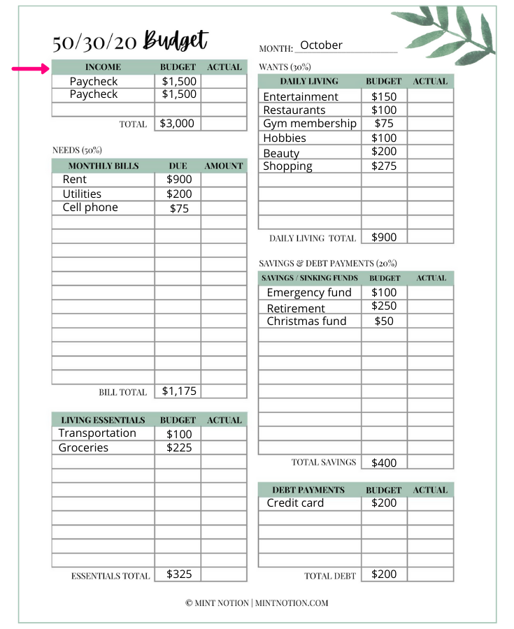 50 30 20 Budget Breakdown