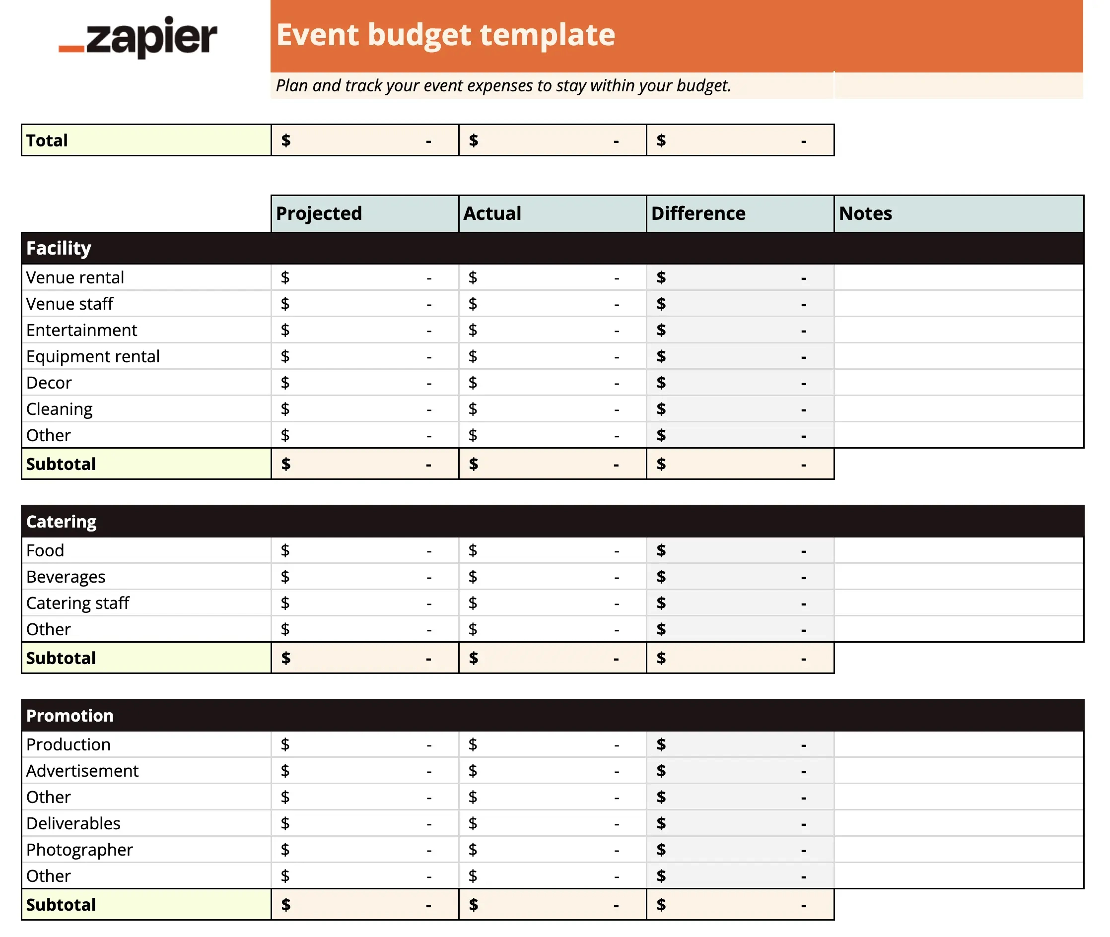 10 Free Small Business Budget Templates | Zapier throughout Small Business Budget Worksheet