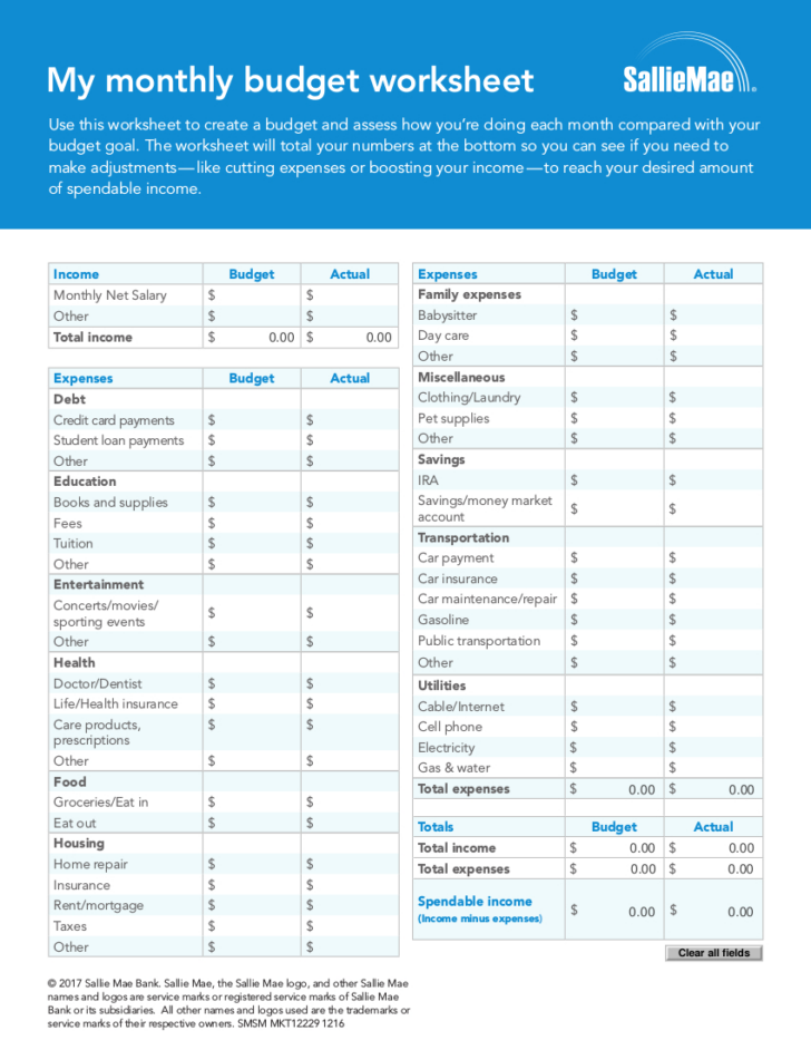 Wells Fargo My Budget Worksheet