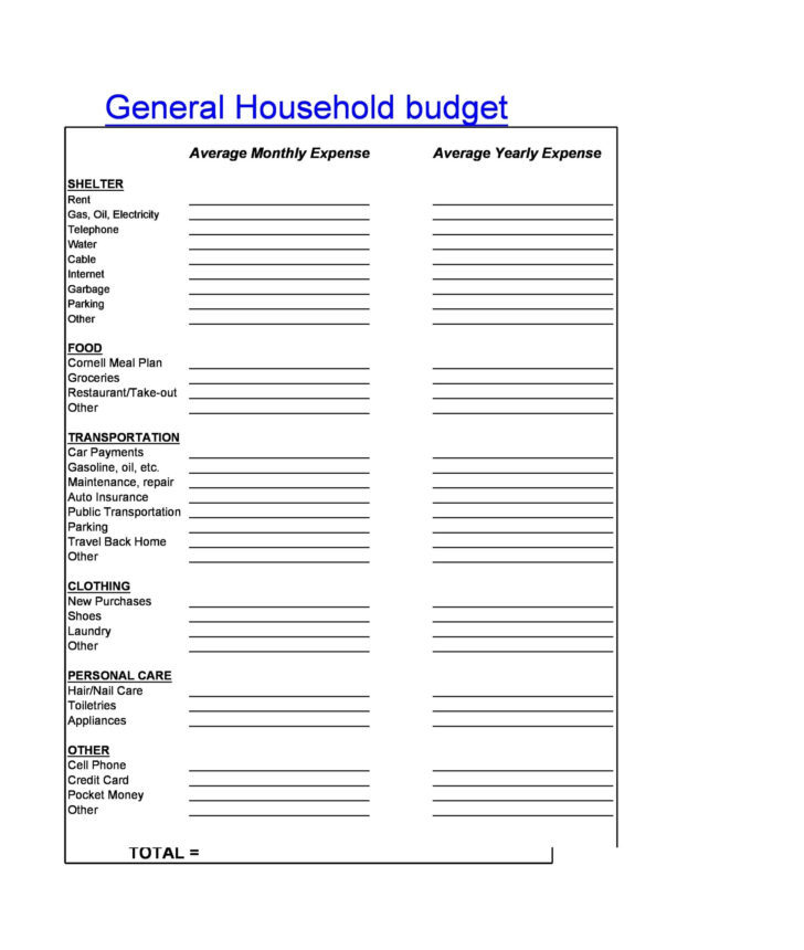 Blank Household Budget Worksheet Blank Household Budget Worksheet