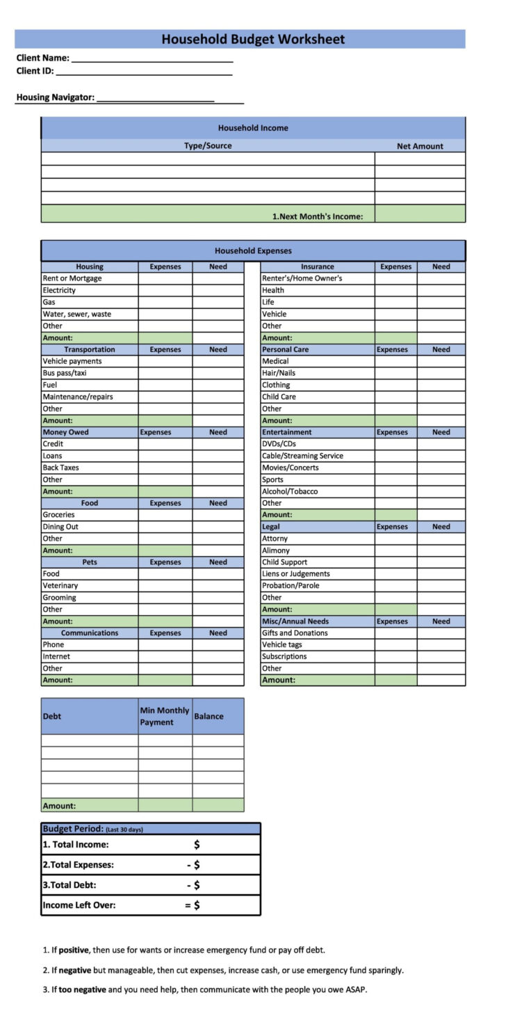 Printable Home Budget Worksheet