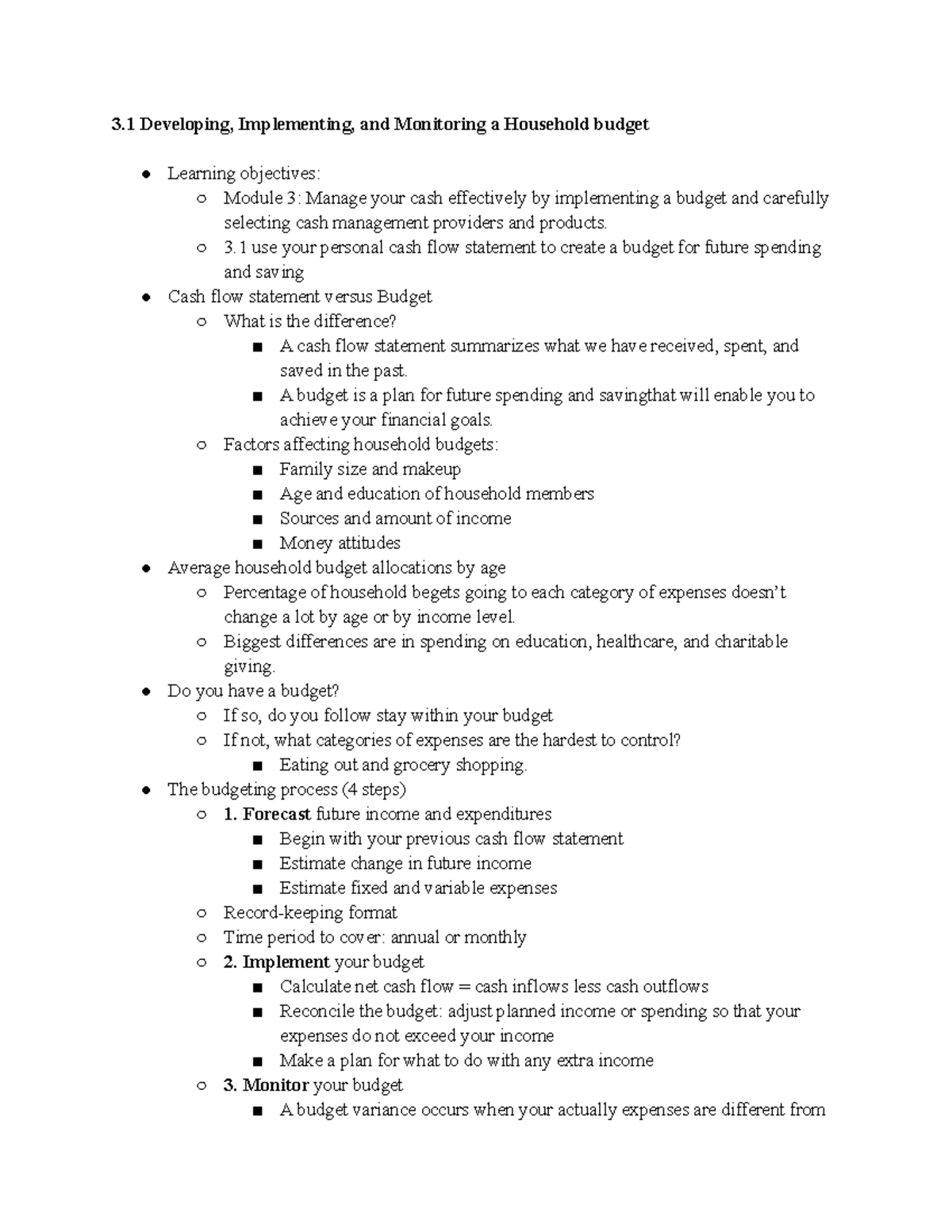 3.1 Creating A Budget - Professor: Vickie Bajteksnit And Dr. Jenna inside The Student Budget Worksheet Answers Jenna