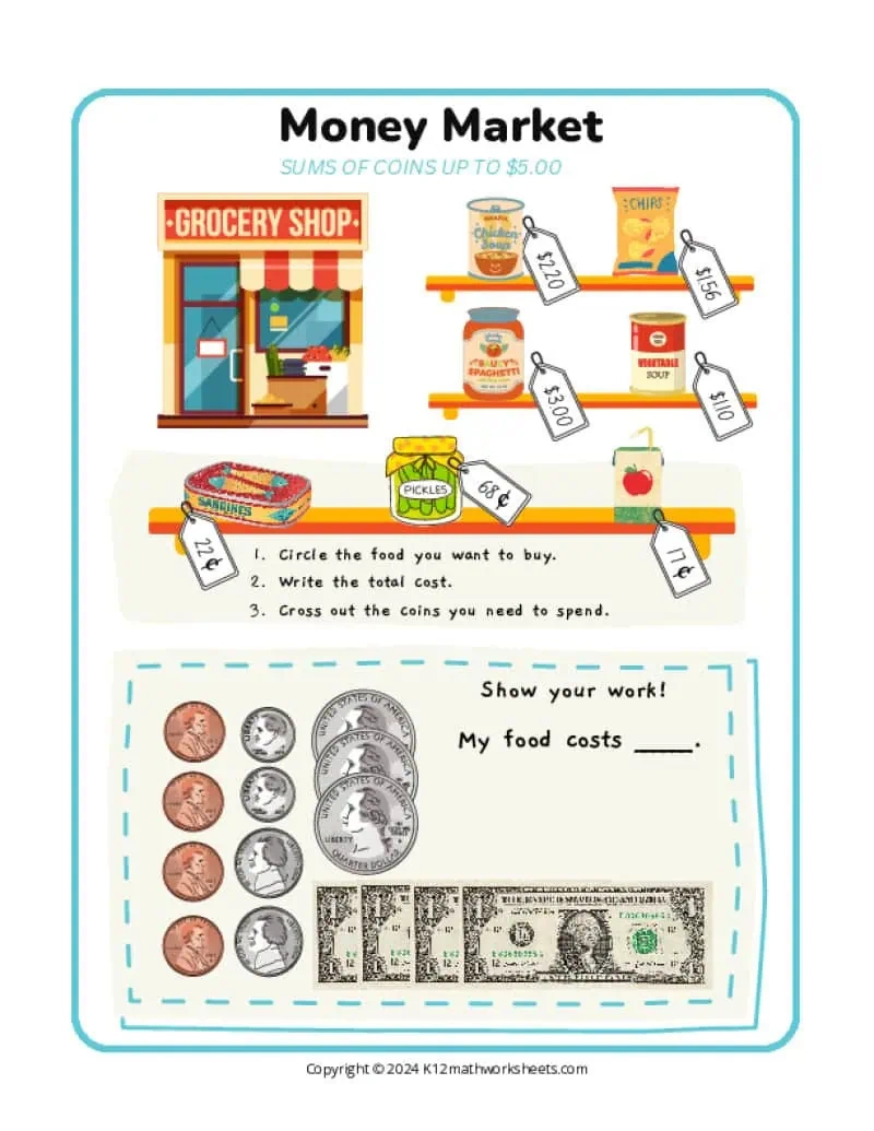 3Rd Grade Money Market Math Center - K12 Math Worksheets with regard to Free Consumer Math Worksheets on Budgeting
