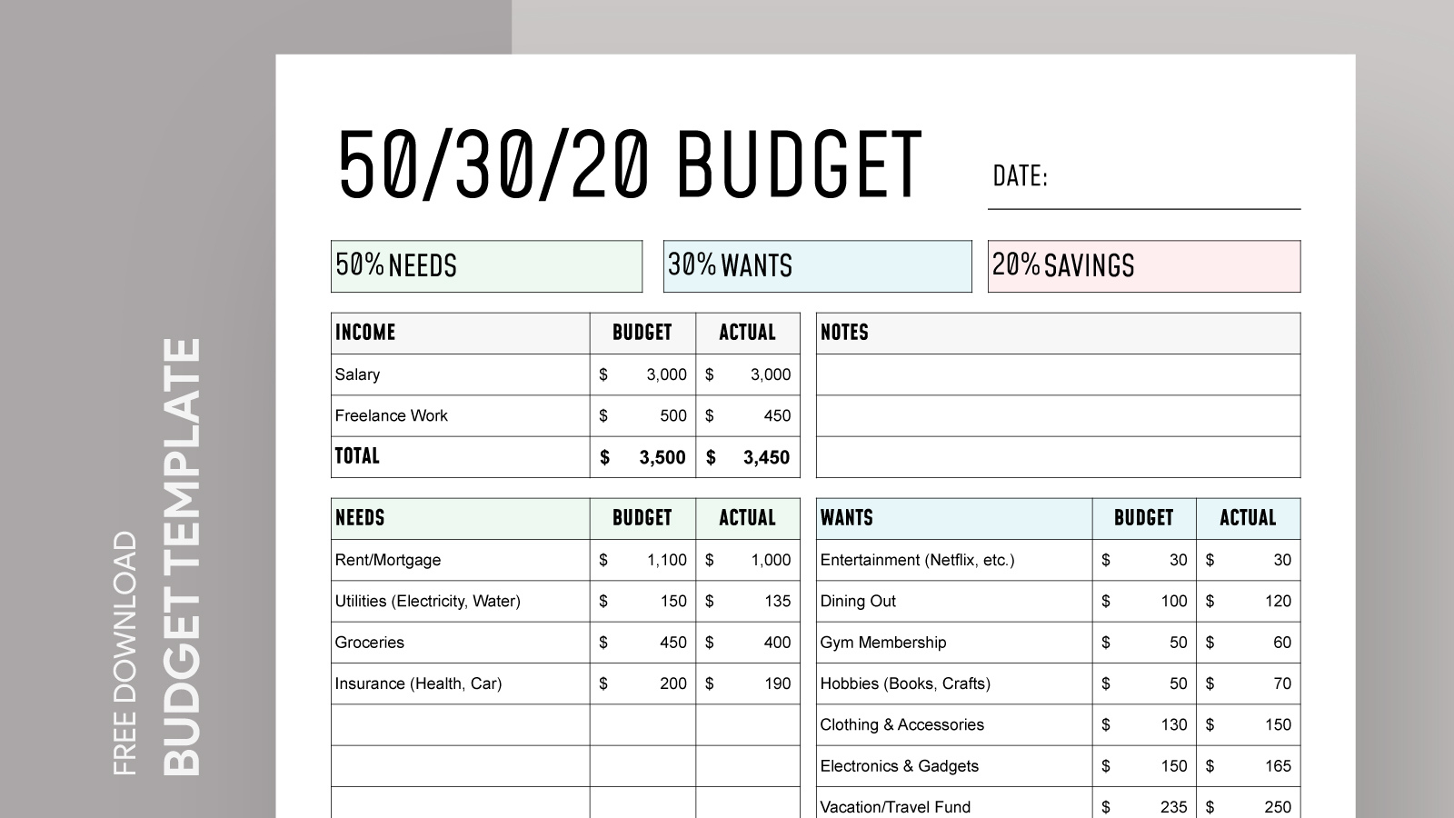 50/30/20 Budget Free Google Sheets & Excel Template - Gdoc.io throughout Good Sense Budget Worksheet