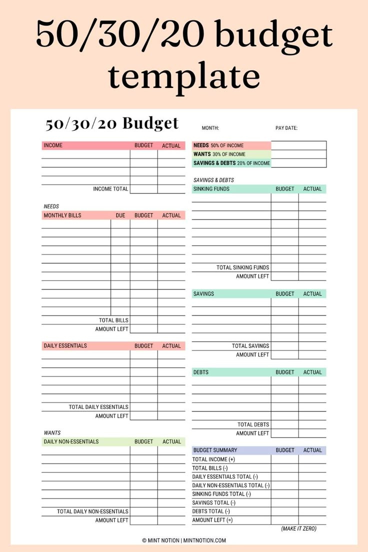 50/30/20 Budget Rule: How To Make A Realistic Budget in My Ideal Budget Worksheet