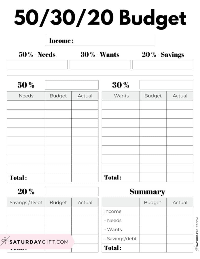 50/30/20 Budget Template - 5 Cute (&Free!) Budgeting Planners in 50 20 30 Budget Worksheet