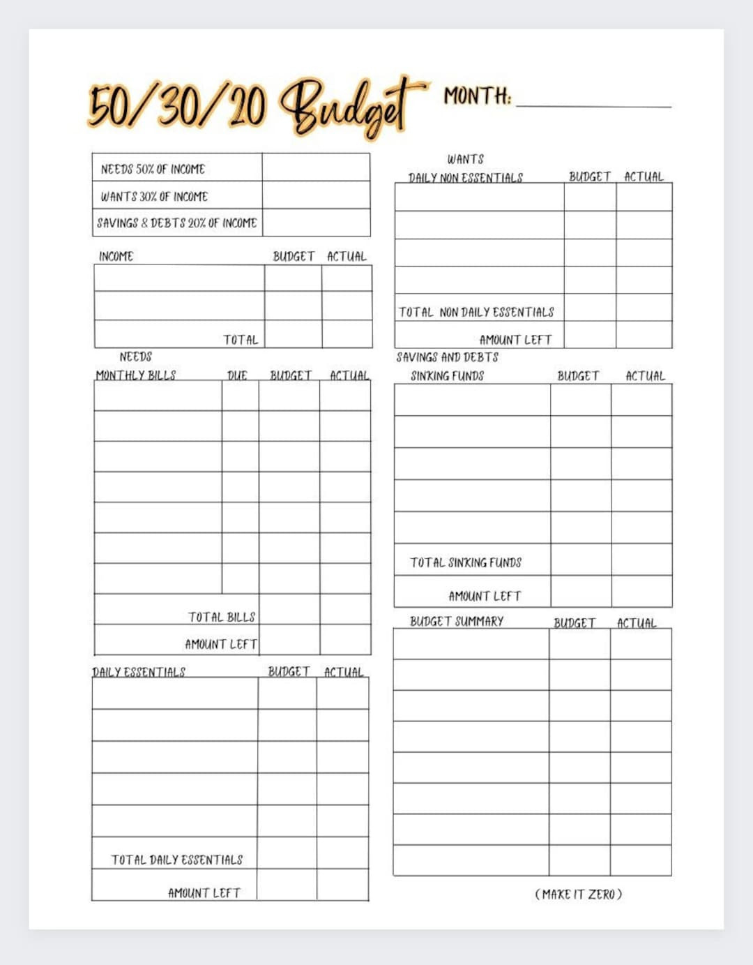 50/30/20 Budget Worksheet - Etsy for 2.08 Budget Worksheet