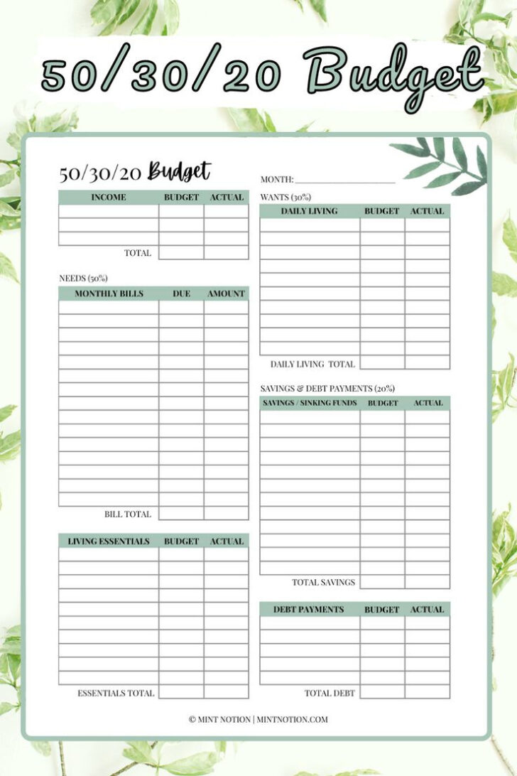 Monthly 50 30 20 Budget Worksheet Monthly 50 30 20 Budget Worksheet