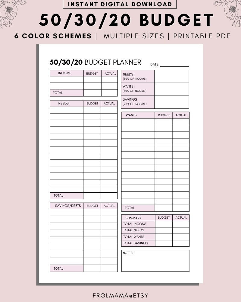 50/30/20 Budgetübersicht Vorlage Zum Ausdrucken, Monatlicher in 50/20/30 Budget Worksheet