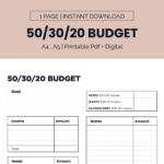 50/30/20 Budgetvorlage Zum Ausdrucken, Monatlicher Budgetplaner 50 Pertaining To Monthly 50 30 20 Budget Worksheet