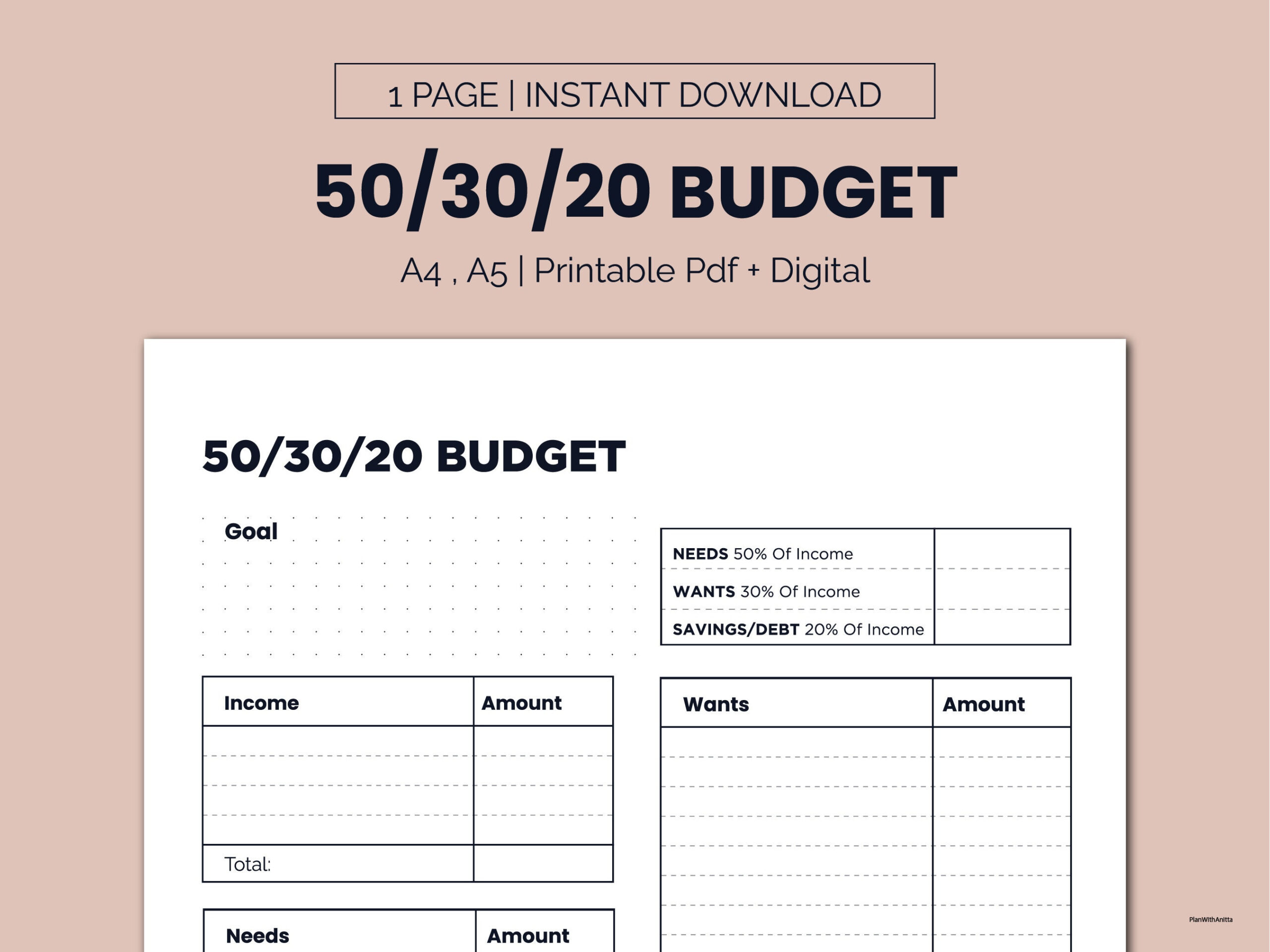 50/30/20-Budgetvorlage Zum Ausdrucken, Monatlicher Budgetplaner 50 pertaining to Monthly 50 30 20 Budget Worksheet