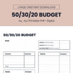 50/30/20 Budgetvorlage Zum Ausdrucken, Monatlicher Budgetplaner 50 With Regard To Monthly 50/30/20 Budget Worksheet
