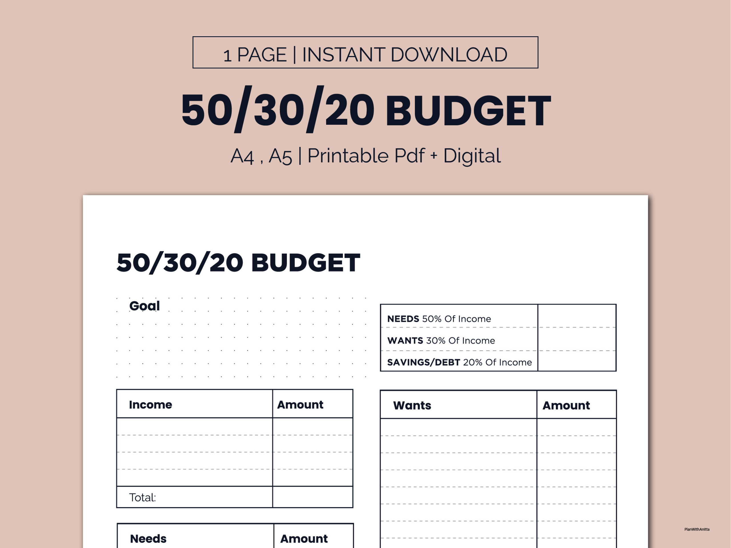 50/30/20-Budgetvorlage Zum Ausdrucken, Monatlicher Budgetplaner 50 with regard to Monthly 50/30/20 Budget Worksheet