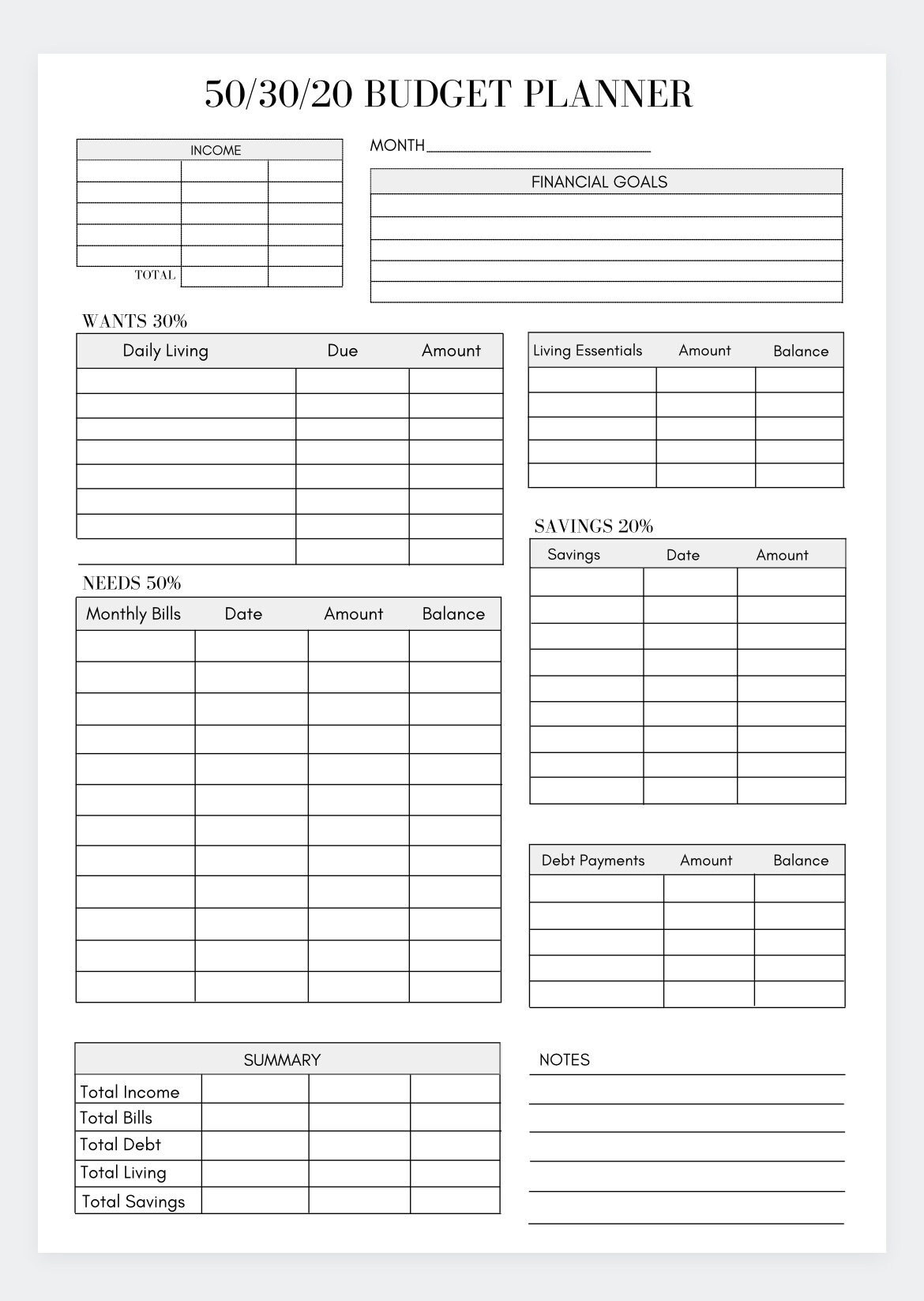 50/30/20 Haushaltsplaner: Haushaltsplaner (A4 Druckbares Pdf with regard to 50/30/20 Budget Worksheet