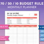 70/20/10 Budgetregel Planner Arbeitsblatt, Druckbare Persönliche Intended For Budget 70 20 10 Printable