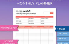 70/20/10 Budgetregel Planner Arbeitsblatt, Druckbare Persönliche intended for Budget 70 20 10 Printable