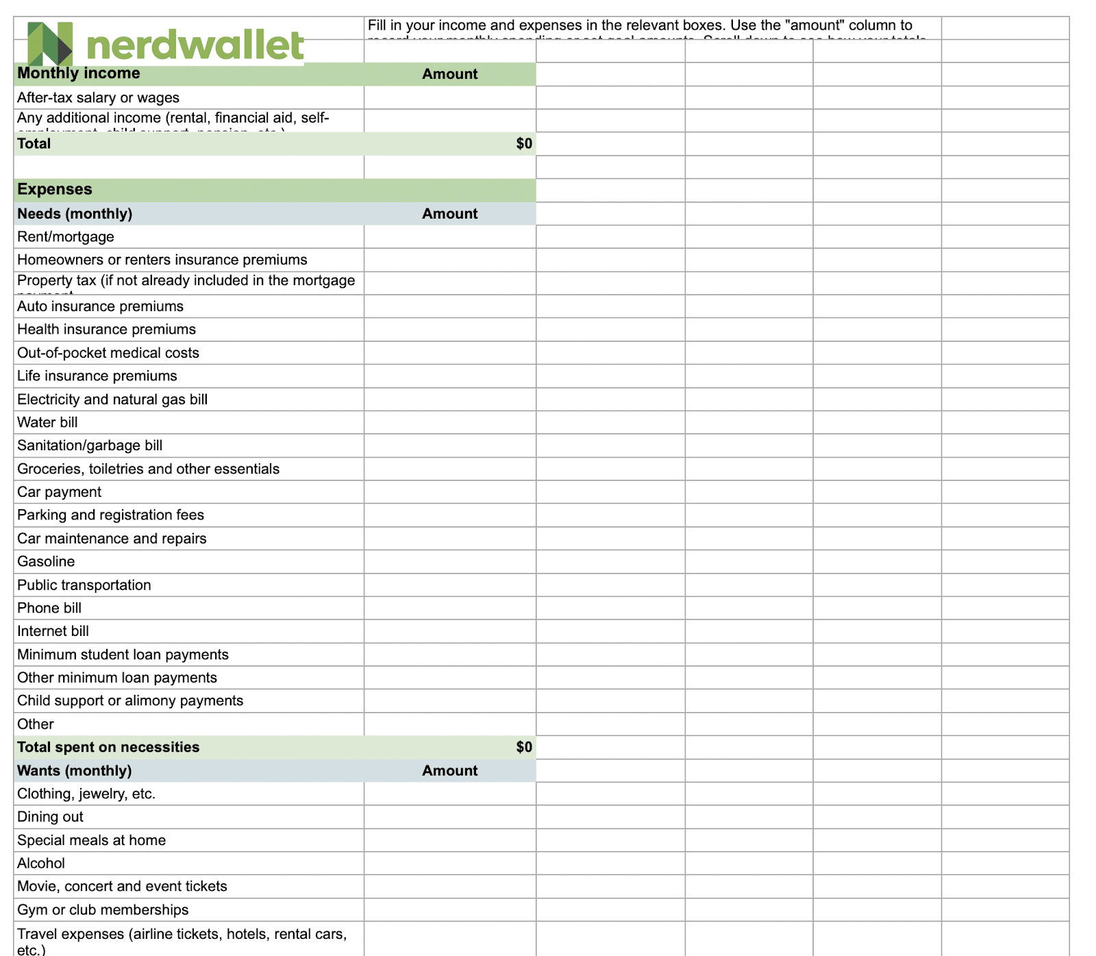 8 Best Free Expense Tracker Templates For 2025 - Tiller intended for Nerdwallet Free Budget Planner Worksheet
