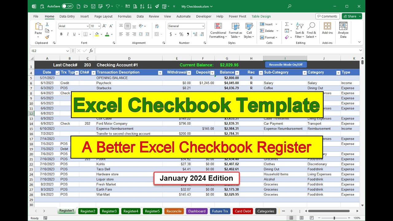 A Better Excel Checkbook Register (2024) with Excel Checkbook Register And Budget Worksheet