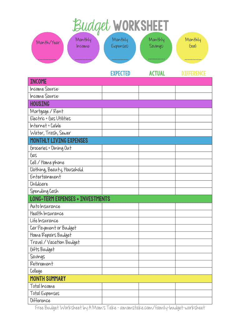 A Moms Take Budget Worksheet Form - Fill Online, Printable for Budget Worksheet Free