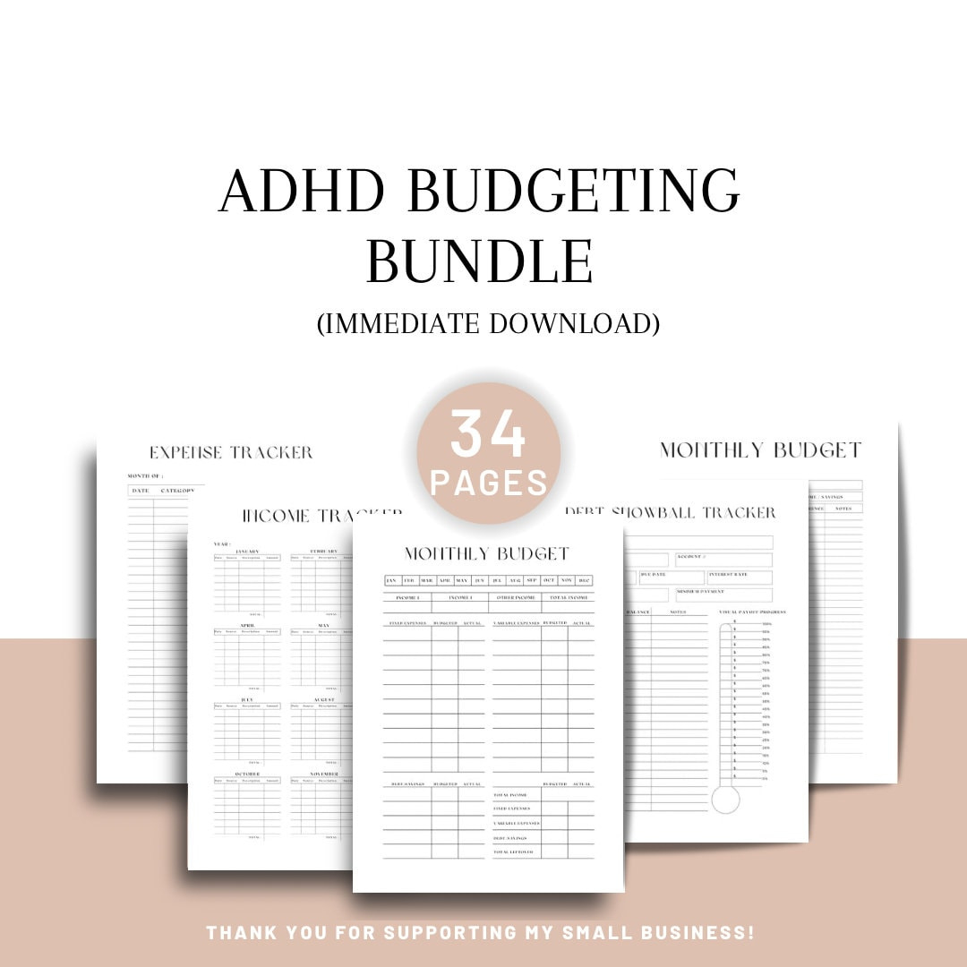 Adhd Budget Planner | Adhd Expense Tracker | Debt Snowball with Budgeting For Adhd Adults Worksheets