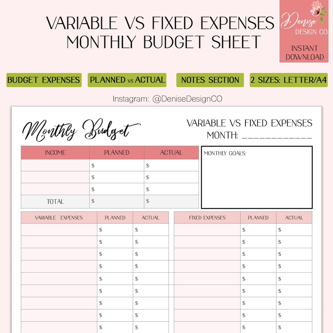 All-In-One Printable Monthly Budget Sheet: Income, Variable Vs intended for Fixed And Variable Budget Worksheet