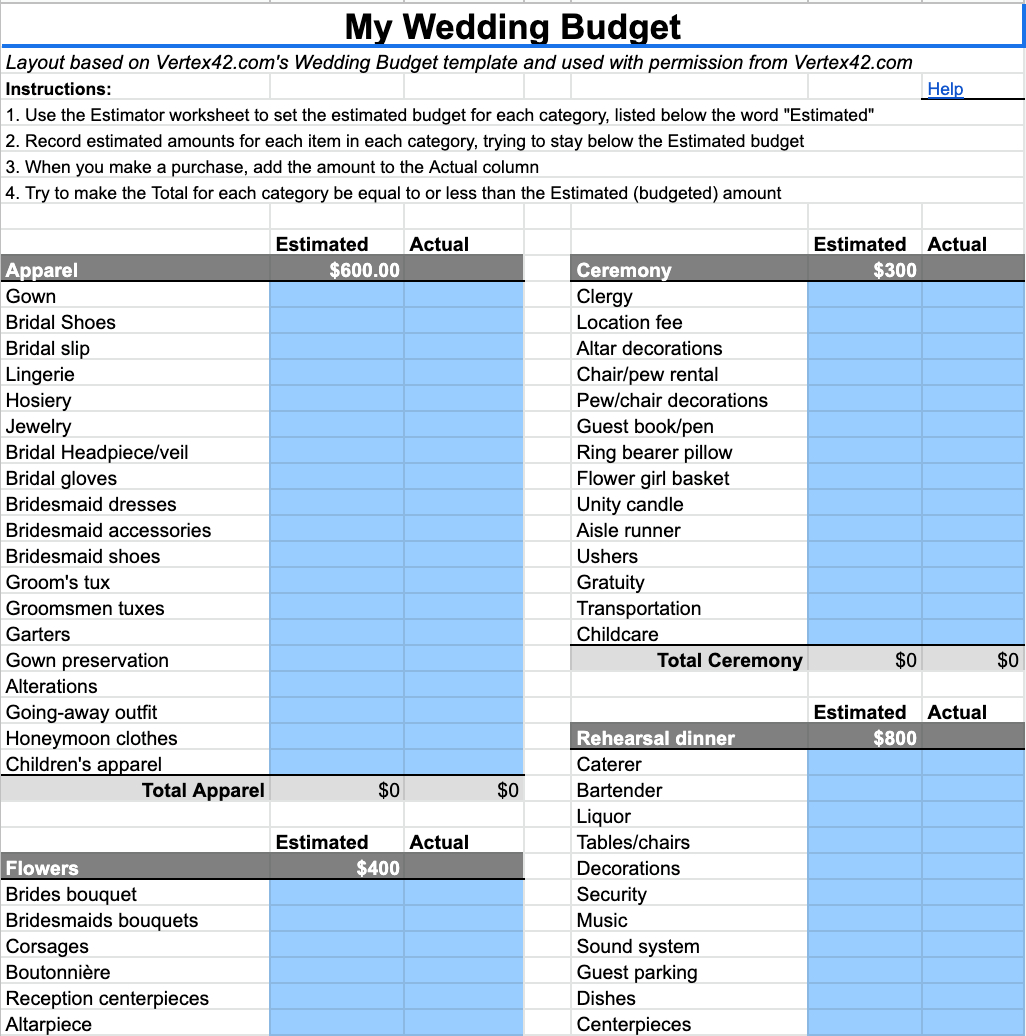 All-In-One Wedding Planner Google Sheet | Sheetlist intended for Destination Wedding Budget Worksheet