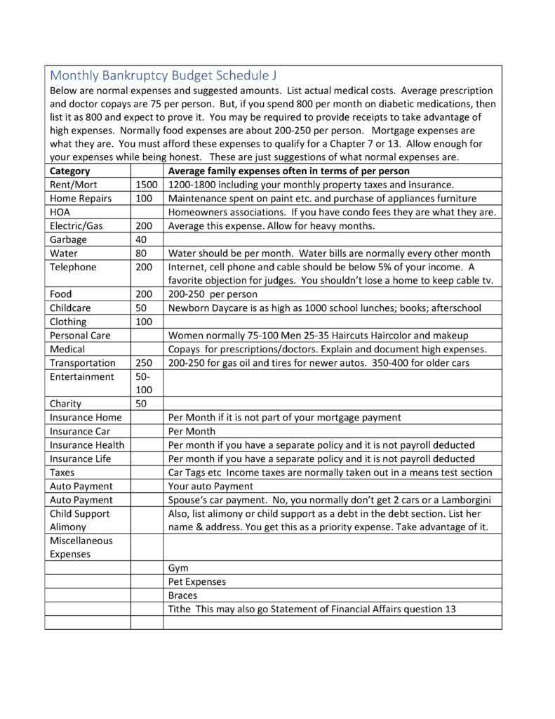 Approved Chapter 7 &amp;amp; 13 Budgets regarding Chapter 13 Bankruptcy Budget Worksheet