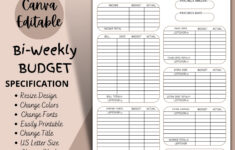 Bi-Weekly Budget Overview Template Printable, Canva Editable regarding Free Bi Weekly Budget Worksheet
