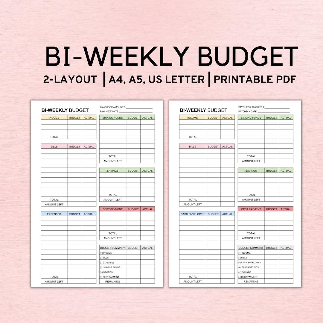 Bi Weekly Budget Planner Template, Paycheck Budget Printable pertaining to Bi Weekly Budget Worksheet