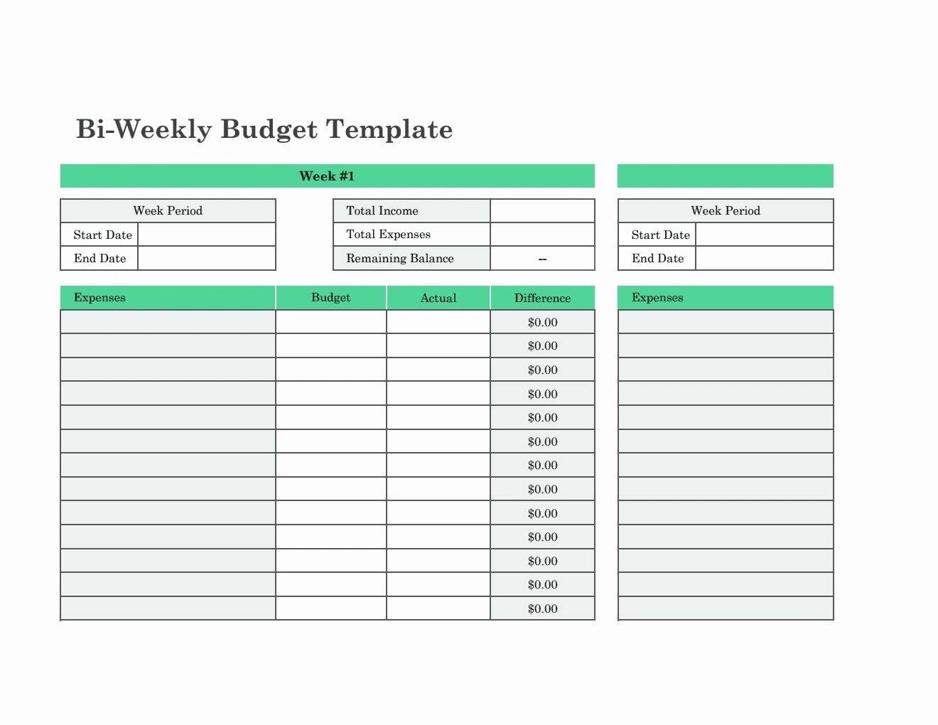Bi-Weekly Budget Template Excel: Free Templates Included in Printable Bi Weekly Budget Worksheet