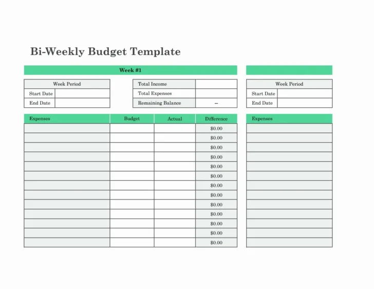 Bi-Weekly Budget Worksheet Printable