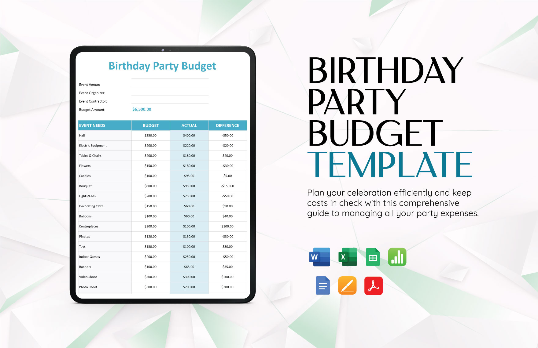 Birthday Party Budget Template In Google Sheets, Word, Excel within Birthday Party Budget Worksheet