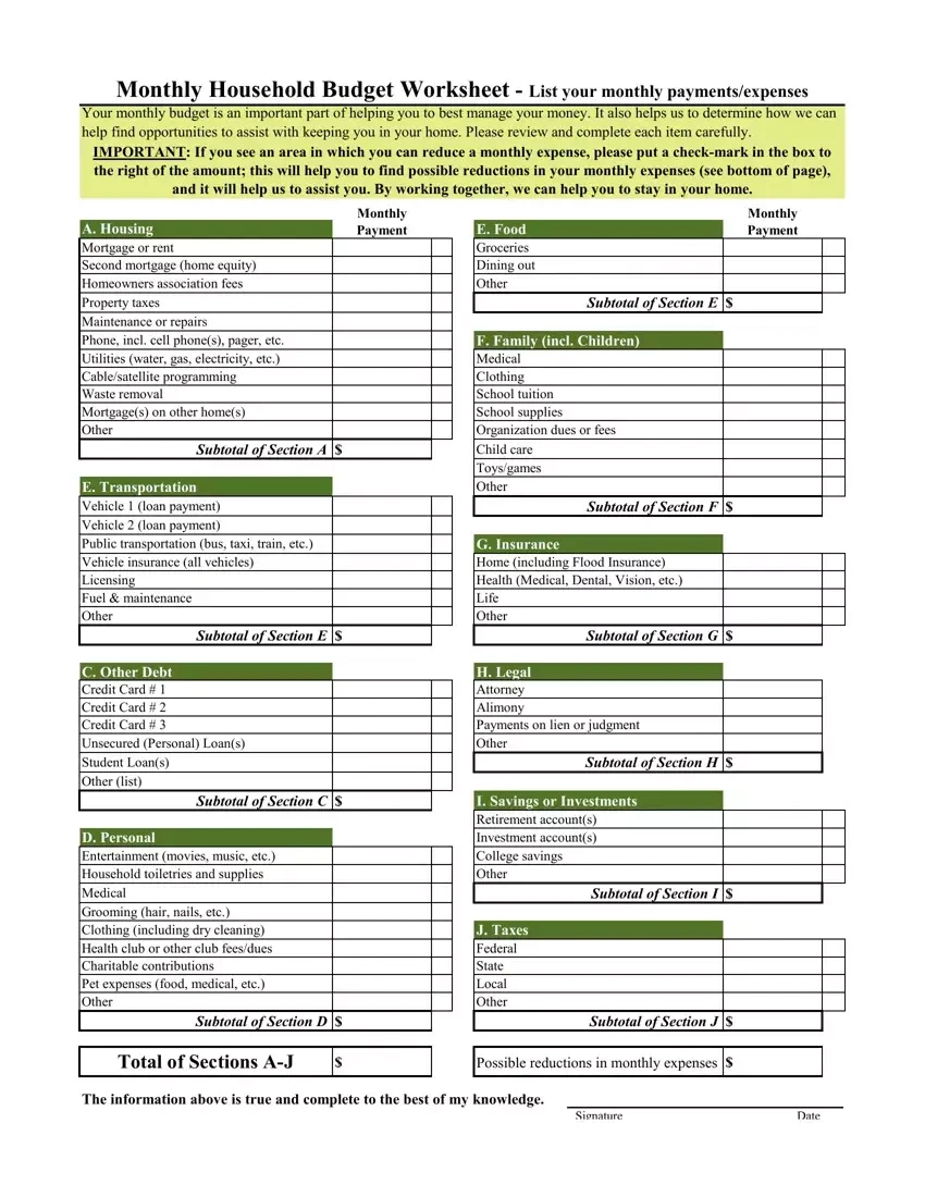 Blank Budget Template ≡ Fill Out Printable Pdf Forms Online with regard to Blank Household Budget Worksheet