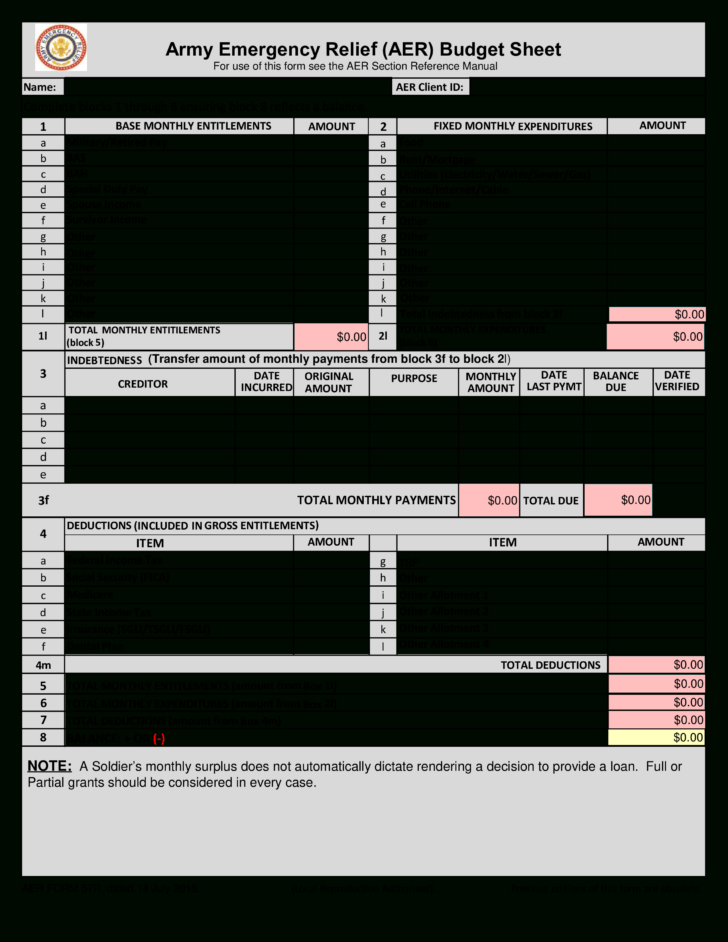 Military Budget Worksheet